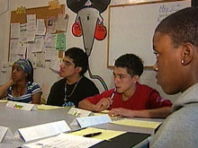 A jury listens to a case involving a 14-year-old boy in Bronx Youth Court. Teen jurors determine only whether a defendant is "responsible" for a crime.